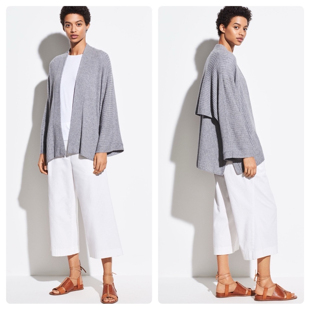Vince Wool Cashmere Split Panel Cardigan in Medium Grey Oversized Women’s Small